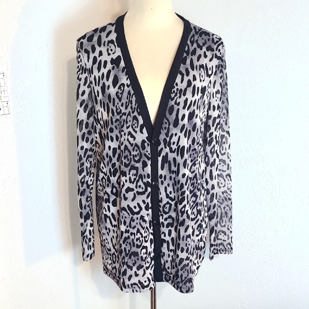 IMAN Black & Gray Animal Print Lightweight Buttondown Jacket, Size Large